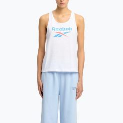 Koszulka Reebok Identity Big Logo Tank. Białe bluzki damskie Reebok, bez wzorów, sportowe, bez kołnierzyka, bez ramiączek. Za 66.99 zł.
