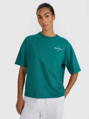 4F T-shirt oversize z nadrukiem damski - turkusowy XXL. Niebieskie koszulki sportowe damskie 4F, uniwersalny, bez wzorów, z bawełny, bez ramiączek. W wyprzedaży za 39.99 zł.