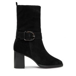 Botki Tamaris. Czarne botki damskie Tamaris, bez wzorów, bez obcasa, na słupku, bez zapięcia. Za 429.99 zł.