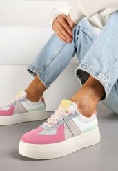 Różowo-Niebieskie Sneakersy Typu Kultowe Tenisówki na Grubej Podeszwie Nanessa. Czerwone trampki i tenisówki damskie Renee, bez wzorów, z jeansu, bez zapięcia. Za 79.99 zł.