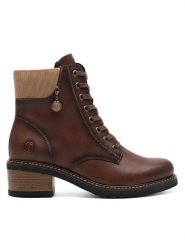Remonte Botki D1A70-22 Brązowy. Brązowe botki damskie Remonte, bez wzorów, ze skóry, bez obcasa, na słupku, bez zapięcia. Za 499.99 zł.