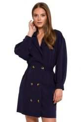 Elegancka sukienka żakietowa dwurzędowa granatowa mini. Sukienki damskie Sukienki.shop, xl, bez wzorów, z elastanu, eleganckie, bez kołnierzyka, bez ramiączek, mini, dopasowane. W wyprzedaży za 244.00 zł.