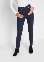 Dżinsy Slim Fit, mid waist, z wygodnym paskiem. Niebieskie jeansy damskie bonprix, bez wzorów, z jeansu. Za 127.99 zł.