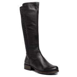 Kozaki Rieker. Czarne kozaki damskie Rieker, bez wzorów, bez obcasa, na słupku, bez zapięcia. Za 529.99 zł.