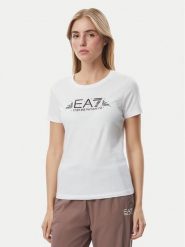 EA7 Emporio Armani T-Shirt 7W001445 AF10373 U0002 Biały Regular Fit. Białe t-shirty damskie EA7 Emporio Armani, xs, bez wzorów, z bawełny, bez kołnierzyka, bez ramiączek. Za 334.99 zł.