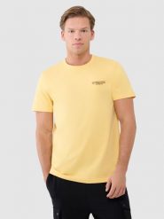 4F T-shirt regular z nadrukiem męski - żółty L. Żółte t-shirty męskie 4F, l, bez wzorów, z bawełny, bez kołnierzyka, bez ramiączek. W wyprzedaży za 49.99 zł.