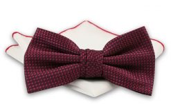 Czerwono-Granatowa Elegancka Mucha z Białą Poszetką -CHATTIER- Męska, Wzór Geometryczny, Zygzaki. Czerwone krawaty i muchy Chattier, bez wzorów, eleganckie. Za 59.00 zł.