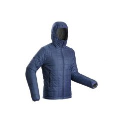 Kurtka trekkingowa zimowa Trek 100 z kapturem męska. Niebieskie kurtki męskie FORCLAZ, na zimę, m, bez wzorów, z materiału, z kapturem. Za 119.99 zł.