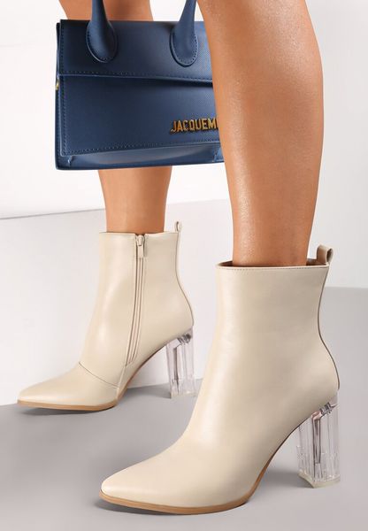 Beżowe Botki Caedence. Brązowe botki damskie Renee, na jesień, bez wzorów, z materiału, eleganckie, ze szpiczastym noskiem, bez obcasa, na obcasie, bez zapięcia. Za 79.99 zł.