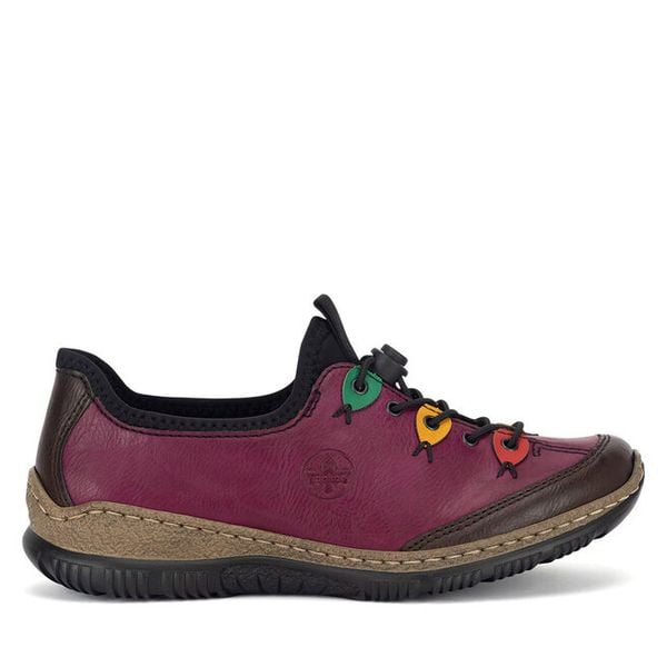 Półbuty Rieker. Czerwone półbuty damskie Rieker, bez wzorów, bez obcasa, na płaskiej podeszwie, bez zapięcia. Za 349.99 zł.