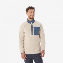 Sweter turystyczny męski Quechua NH500. Brązowe swetry męskie QUECHUA, l, bez wzorów, z bawełny, sportowe, bez kołnierzyka, bez ramiączek. Za 129.99 zł.