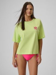 4F T-shirt boxy z nadrukiem damski - zielony S. Żółte t-shirty damskie 4F, s, bez wzorów, z bawełny, bez kołnierzyka, bez ramiączek. Za 69.99 zł.