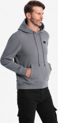 Ombre Męska bluza dresowa kangurka z kapturem i metalowym pinem szara V1 OM-SSNZ-0141 L. Szare bluzy męskie Ombre, l, bez wzorów, z dresówki, z kapturem. Za 169.99 zł.