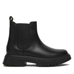 Sztyblety Timberland. Czarne botki damskie Timberland, bez wzorów, bez obcasa, na płaskiej podeszwie, bez zapięcia. Za 619.99 zł.