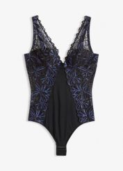 Body z połyskującą nicią. Czarne body bonprix, bez wzorów. Za 34.99 zł.
