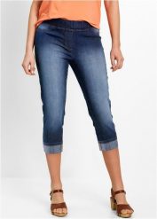 Dżinsy o kroju slim fit, ze stanem mid waist, uszyte z bawełny. Niebieskie jeansy damskie bonprix, bez wzorów, z bawełny. Za 139.99 zł.