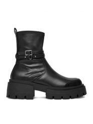 DeeZee Botki W4LH101008D Czarny. Czarne botki damskie DeeZee, bez wzorów, z materiału, bez obcasa, na płaskiej podeszwie, bez zapięcia. Za 219.99 zł.