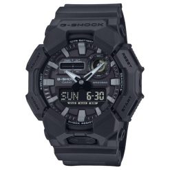 Zegarek męski Casio GA-010-1A1ER, Quartz, 52mm, 20ATM. Czarne zegarki męskie Casio, bez wzorów, z materiału. Za 612.00 zł.