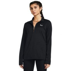 Bluza fitness damska Under Armour. Czarne bluzy damskie Under Armour, m, bez wzorów, z materiału, sportowe, bez ramiączek, bez kaptura. Za 199.99 zł.