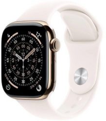 Smartwatch Apple Watch Series 11 GPS + Cellular koperta tytanowa w złotym kolorze, pasek sportowy w delikatnym różu - rozmiar S/M. Czerwone zegarki smartwatch Apple, bez wzorów. Za 4,012.99 zł.