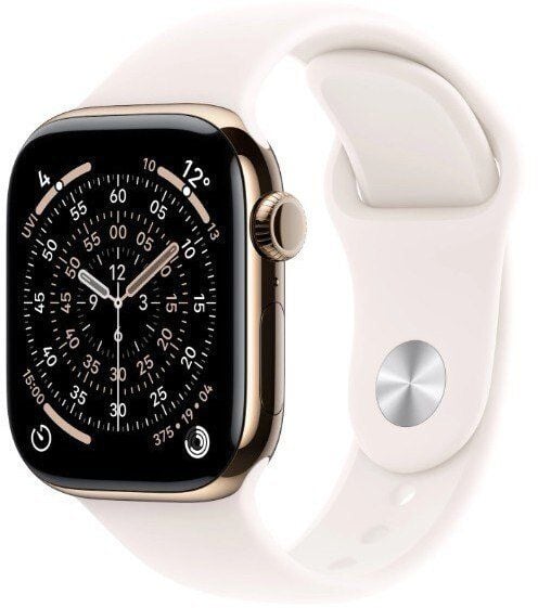Smartwatch Apple Watch Series 11 GPS + Cellular koperta tytanowa w złotym kolorze, pasek sportowy w delikatnym różu - rozmiar S/M. Czerwone zegarki smartwatch Apple, bez wzorów. Za 4,012.99 zł.