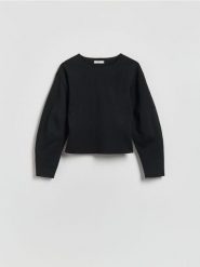 Gładka bluza - czarny. Czarne bluzy damskie Reserved, l, bez wzorów, z bawełny, bez ramiączek, bez kaptura. Za 89.99 zł.