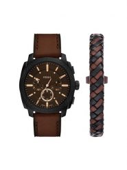 Fossil Zestaw zegarek i bransoletka Machine Chronograph FS6102SET Brązowy. Brązowe zegarki męskie FOSSIL, bez wzorów. Za 849.99 zł.