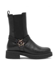 Eva Minge Sztyblety SPEZIA-01 Czarny. Czarne botki damskie Eva Minge, bez wzorów, ze skóry, bez obcasa, na płaskiej podeszwie, bez zapięcia. Za 234.99 zł.