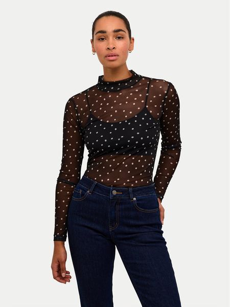 Kaffe Bluzka Johanne 10507815 Czarny Slim Fit. Czarne bluzki damskie Kaffe, s, bez wzorów, z syntetyku, bez kołnierzyka, bez ramiączek. Za 79.99 zł.