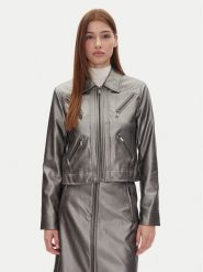 DKNY Kurtka z imitacji skóry P4JJ6XJA Srebrny Regular Fit. Szare kurtki damskie DKNY, s, bez wzorów, ze skóry, bez kaptura. Za 519.99 zł.