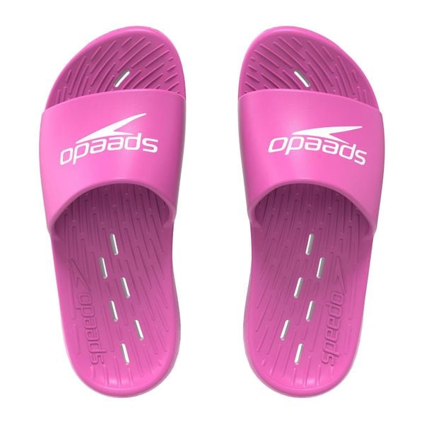 Klapki basenowe antypoślizgowe damskie Speedo Slides. Czerwone klapki damskie Speedo, bez wzorów, sportowe, bez obcasa, bez zapięcia. Za 79.99 zł.
