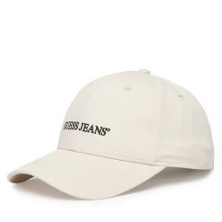 Czapka z daszkiem Guess Jeans. Białe czapki damskie Guess Jeans, z aplikacjami, z jeansu. Za 119.99 zł.