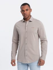 Męska bawełniana koszula REGULAR z dzianiny single jersey - popielata V5 OM-SHCS-0138 - L. Szare koszule męskie Ombre Clothing, l, bez wzorów, z bawełny, bez kołnierzyka, bez ramiączek. W wyprzedaży za 79.99 zł.