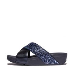 Klapki damskie FitFlop Lulu Crystal-Mix Metallic Cross. Niebieskie klapki damskie FIT FLOP, bez wzorów, bez obcasa, bez zapięcia. Za 477.50 zł.