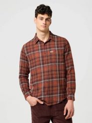 MESKA KOSZULA WRANGLER 1 PKT FLANNEL SHIRT FIRED BRICK 112371430. Koszule męskie Wrangler, s, bez wzorów, bez kołnierzyka, bez ramiączek. Za 139.99 zł.
