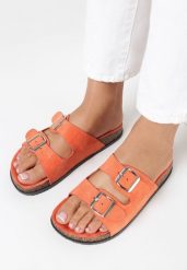 Pomarańczowe Klapki Kleogoria. Brązowe klapki damskie Born2be, na lato, bez wzorów, eleganckie, bez obcasa, na płaskiej podeszwie, bez zapięcia. Za 59.99 zł.