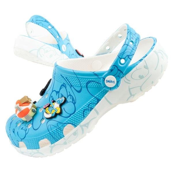 Klapki sandały chodaki damskie Crocs Smurfs Smerfy. Białe klapki damskie Crocs, bez wzorów, z materiału, sportowe, bez obcasa, bez zapięcia. Za 217.90 zł.