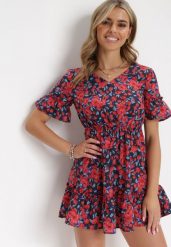 Czarno-Czerwona Sukienka Kixoma. Czerwone sukienki damskie Born2be, na imprezę, l, z aplikacjami, z tkaniny, bez kołnierzyka, bez ramiączek, mini. Za 29.99 zł.
