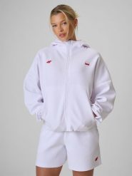 4F Bluza dresowa regular z kapturem damska - biała L. Białe bluzy damskie 4F, l, bez wzorów, z dresówki, sportowe, bez ramiączek, z kapturem. Za 199.99 zł.