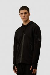 C.P. COMPANY Czarna rozpinana męska bluza Hooded Open. Czarne bluzy męskie C.P. Company, l, bez wzorów, z bawełny, bez kaptura. W wyprzedaży za 869.99 zł.