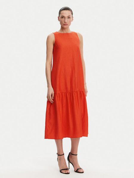 KAOS Sukienka letnia RP1MR066 Pomarańczowy Regular Fit. Brązowe sukienki damskie KAOS, na lato, bez wzorów, ze lnu, bez kołnierzyka, bez ramiączek. Za 519.99 zł.