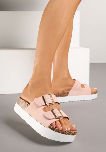 Różowe Klapki z Dwoma Paskami i Klamrami Caldisa. Czerwone klapki damskie Born2be, na lato, bez wzorów, klasyczne, bez obcasa, na płaskiej podeszwie, bez zapięcia. Za 69.99 zł.