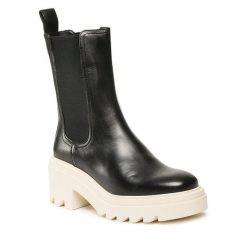 Botki GINO ROSSI. Czarne botki damskie Gino Rossi, bez wzorów, bez obcasa, na słupku, bez zapięcia. Za 349.99 zł.