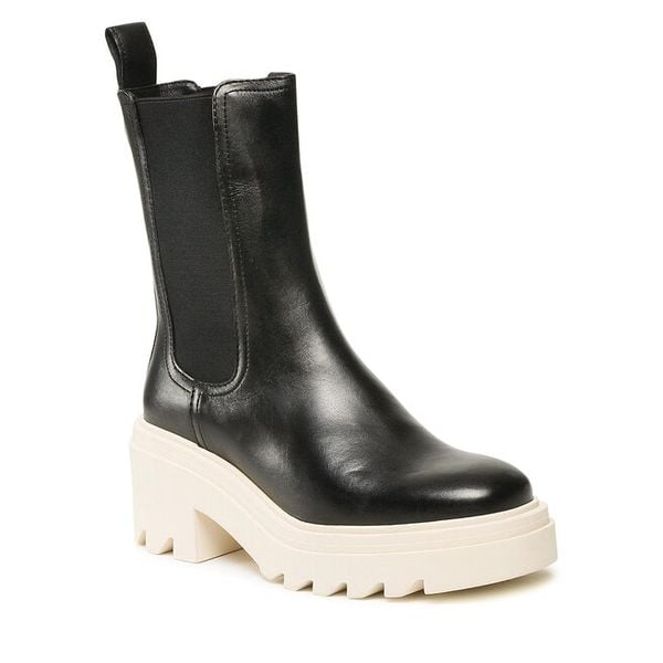 Botki GINO ROSSI. Czarne botki damskie Gino Rossi, bez wzorów, bez obcasa, na słupku, bez zapięcia. Za 349.99 zł.