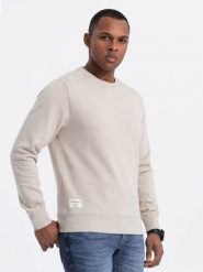 Męska bluza dresowa BASIC z okrągłym dekoltem - jasnobeżowa V1. Brązowe bluzy męskie Ombre Clothing, m, bez wzorów, z bawełny, bez ramiączek, bez kaptura. W wyprzedaży za 109.49 zł.