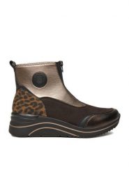 Remonte Botki D0T78-90 Brązowy. Brązowe botki damskie Remonte, bez wzorów, z materiału, bez obcasa, na koturnie, bez zapięcia. Za 339.99 zł.