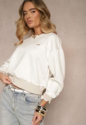 Biała Bluza Ozdobiona Metaliczną Nicią Ilatraen. Białe bluzy damskie Renee, l, z aplikacjami, z jeansu, casualowe, bez ramiączek, bez kaptura. Za 54.99 zł.