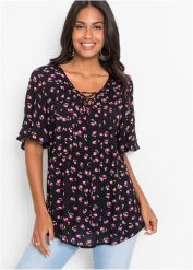 Tunika z czystej wiskozy. Czarne tuniki damskie bonprix, bez wzorów, z wiskozy, bez ramiączek. Za 122.99 zł.