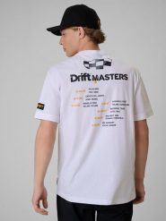 4F T-shirt loose z nadrukiem uniseks 4F | Drift Masters - biały M. Białe t-shirty męskie 4F, m, bez wzorów, z bawełny, bez kołnierzyka, bez ramiączek. Za 119.99 zł.