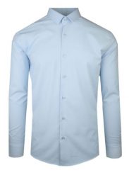 Męska, Taliowana (Slim Fit) Koszula Wizytowa - Rigon - Błękitna. Niebieskie koszule męskie Rigon, m, bez wzorów, z bawełny, biznesowe, bez kołnierzyka, bez ramiączek. Za 119.00 zł.